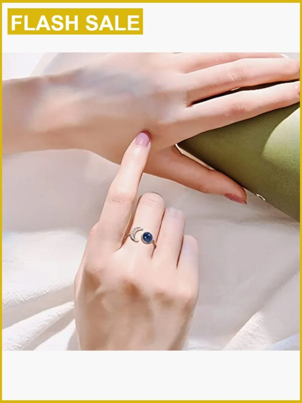 Adjustable Sterling Silver Moon Star Mood Ring Statement Jewelry